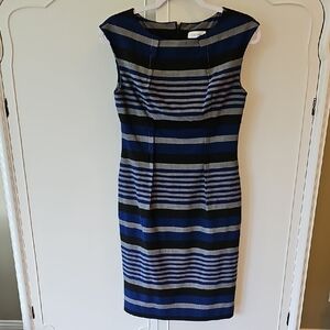 Calvin Klein Blue Sheath Midi Dress Sleeveless Bateau